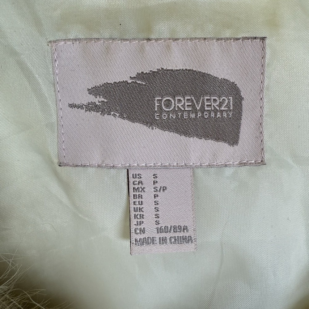 Vintage Forever 21 Faux Fur Vest Women's Small Cream Beige Open Front Lined Y2K - Picture 7 of 8